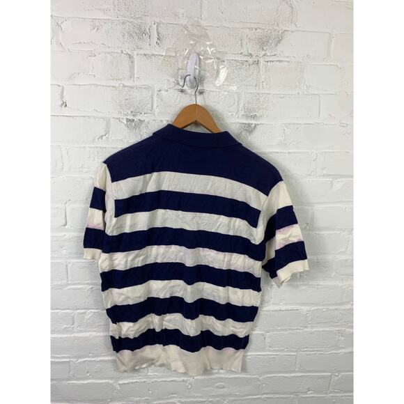 Supreme Women's Striped Ribbed Knit Polo Shirt Short Sleeve Blue/White Size M - Picture 2 of 4